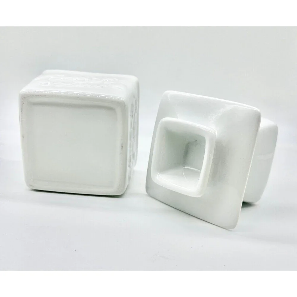 Square White Porcelain Butter Bell Crock Keeper Holder  “butter” floral